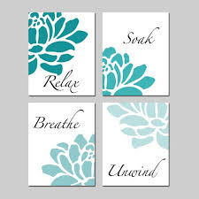 Aqua Teal Sea Floral Bathroom Art Relax Soak Breathe Unwind Etsy Bathroom Wall Decor Art Aqua Bathroom Decor Floral Bathroom