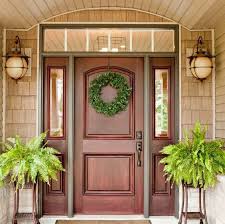 08 Red Wood Front Door With Sidelights Shelterness Exterior Front Doors Front Door Design Exterior Wood Front Doors