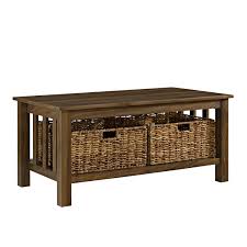 I built a coffee table with a hidden remote drawer using some 2x6's for the table top, and a 6x6 post for the legs. Rustic Wood Coffee Table W Baskets Dark Walnut By Walker Edison