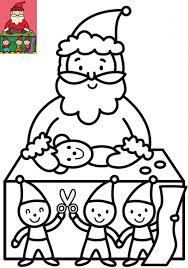 La hotte est orange et les jouets sont roses, verts, bleus, jaunes et rouges. Dessin De Noel Pour Enfants Le Coloriage Du Pere Noel Et Les Lutins A Imprimer