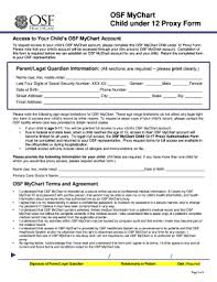 Fillable Online Osf Mychart Child Under 12 Proxy Form Fax