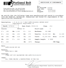 certified mill test reports portland bolt