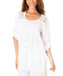 White Lace Button Up Linen Tunic Women Zulily Linen Tunic Womens Tunics Lace Button