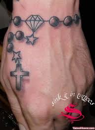 D hand holding rosary tattoo on forearm. Rosary Tattoo On Hand Designs