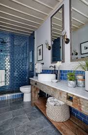 Rustic Decor Royal Blue Subway Tile Shower And Blue Stone Floor In A Modern Country Style Bathroo Rustic Bathroom Vanities Bathroom Makeover Sarah Richardson