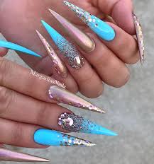 Black And Teal Stiletto Nails Rose Gold Chrome Teal Stiletto Nails Glitter Bling Nail Designs By Margaritasnailz Stilettonails Chromen Blue Nail Art Designs Baby Blue Nails Blue Nail Art