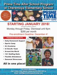 We also feature a wide variety of special events and camp favorites to make sure that your camper enjoys a dynamic camp experience. Cheremoyaes Flyer Withdeadline1 Prime Time Sports Camp