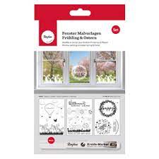 Bild in voller auflösung anzeigen. Rayher 70037000 Malvorlagen Fur Fensterdeko Mit Kreidemarker Fensterbilder Zum Malen Fur Fruhling Und Ostern 3 Vorlagen Mit Kreidestift 59 4x84 Cm Amazon De Kuche Haushalt