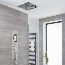 Amazing gallery of interior design and decorating ideas of tiled shower ceiling in bathrooms by elite interior designers. Milano Lisse Concealed Brushed Shower Panel With 400mm Square Recessed Ceiling Head