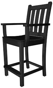 Polywood Tgd201bl Traditional Garden Counter Arm Chair In Black Casual Outdoor Furniture Traditional Garden Polywood