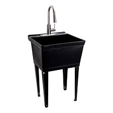 You can either shut the water off through a nearby valve or the main water supply to the house completely. Black Utility Sink Laundry Tub With High Arc Stainless Steel Kitchen Faucet By Maya Pull Down