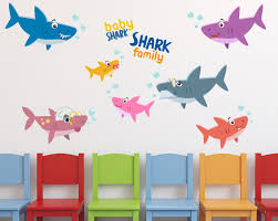 Art designs for kids picture about home decoration seahorse vinyl wall decal fish sticker ocean wall art graphics 267cm x127cm picture, art sphere picture, art nail sticker picture and more on aliexpress.com. Baby Shark Family Wall Decals 1493 Innovativestencils