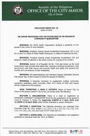 Accompanying the president are senator christopher lawrence go, chinese ambassador to the philippines huang xilian, and public works and highways secretary mark villar. Executive Order No 23 Series City Government Of Davao Facebook