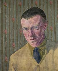 Oil Painting Replica Portrait of a Man Wearing Green Shirt and Tie against  Striped Wall (Dickie) by Robert Polhill Bevan (1865-1925, United Kingdom)