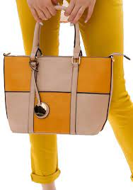 Дамска чанта квадрати в жълто и розово | Ежедневни дамски чанти |  bg-look.com