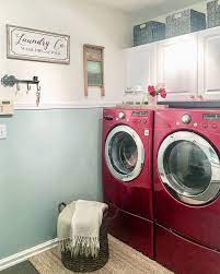 Farmhouse Laundry Room Red Washer Dryer Blue And Red Laundry Room Red Washer And Dryer Farmhouse Laundry Room Laundry Decor
