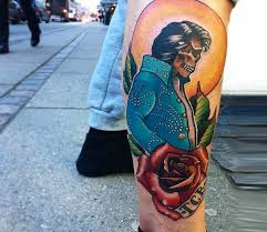 A woman goes to a tattoo parlor and asks the tattoo artist to do a tattoo of elvis's face on her left leg right near her crotch. Elvis Presley Tattoo By Martin Rothe Post 22488