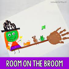 Includes a snack, a craft, and a printable rhyming activity. Fun Room On The Broom Craft Idea Handprint Broomstick And Witch