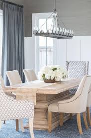 A Salvaged Wood Dining Table Accented With A Burlap Table Runner Seats Six Cream Nailhea Dining Room Wainscoting Dining Room Wallpaper Transitional Dining Room