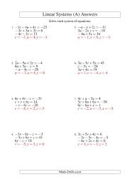 The Systems Of Linear Equations Three Variables Including Negative Values A Math Worksheet Writing Linear Equations Word Problem Worksheets Word Problems