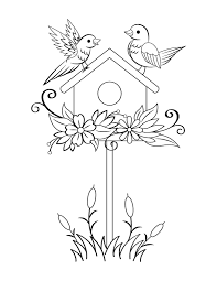 Kids from ducktales macking a birdhouse. Printable Spring Birdhouse Coloring Page