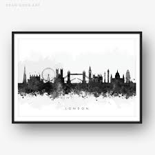 Set of 6 prints, black and white prints, scandinavian wall art, black and white,nature prints,landscape print set, minimalist print set of 6. London Skyline Black White Watercolour Print Dead Good Art