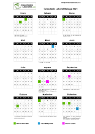 Calendario agosto 2021 con todos los días festivos y fechas importantes de españa. Calendario Laboral Malaga 2021