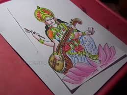 Maa saraswati drawing by subhojit mondal art, fine art for. How To Draw Goddess Saraswati Devi Color Drawing Video Dailymotion