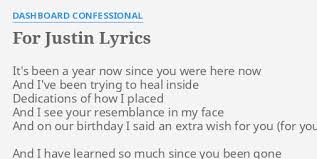 For Justin Lyrics By Dashboard Confessional It S Been A Year