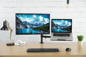 When you connect an external monitor to a laptop computer, you have to run a cable between the two devices. Stand V002c Br Br Span Style Font Weight Normal Monitor Laptop Desk Mount Span Laptop Desk Computer Desk Setup Laptop Setup