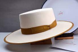 Bolero Hat The Tower Off White Fur Felt Flat Crown Wide Etsy In 2021 Hats For Men Wide Brim Hat Men Black Wide Brim Hat