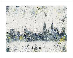 Perth Skyline Perth City Silhouettescity Skyline Etsy Map Painting Watercolor Map Splatter Art