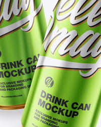 Download Two Glossy Metallic Drink Cans Mockup In Can Mockups On Yellow Images Object Mockups PSD Mockup Templates