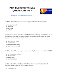 Think long and hard before answering these tricky pop culture trivia questions. Pop Culture Trivia Questions 57