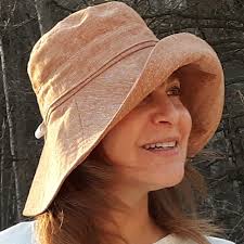 Wide Brim Sun Hat in Rust Linen Fabric for Women With Adjustable Fit