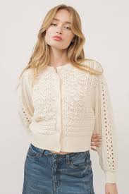 Mix Media Long Sleeve Cardigan in Cream by Aaron & Amber – Townsend  Provisions