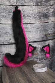 Magenta Hot Pink and Black Faux Fur Cat Ears and Tail Set - Etsy Hong Kong