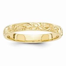 14k Yellow Gold Hand Engraved Floral Scroll 3mm Wedding Band Hand Engraved Wedding Band Yellow Gold Anniversary Rings Wedding Band Engraving