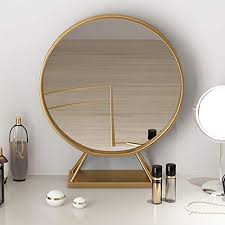 Amazon Com Gold Round Mirror With Base Large Circle Mirrors For Dressing Table Decor 19 68in Bi Dressing Table Mirror Living Room Mirrors Dressing Table Decor