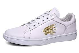 Black And White Shoes For Girls Mens Stylish White Leather Skateboard Sneakers With Tiger Print 6 Uk Sneakers Fashion Girls Black School Shoes Lacing Sneakers