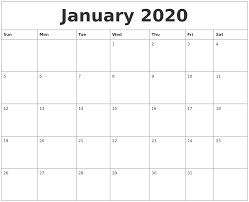 Choose a calendar with monday or sunday start on week then download and print your calendar. January 2020 Calendar Printable