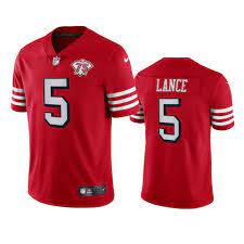 San Francisco 49ers 5 Trey Lance Red Rush Men S 75th Anniversary Stitched Vapor Untouchable Limited Jersey