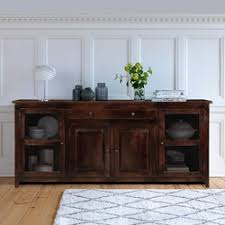2 big separate cabinets with shelves inside offers convenience for you to store. Alistar Solid Wood Glass Door Large Buffet Cabinet