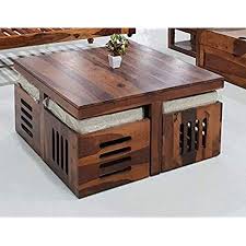 Driftingwood Sheesham Wood Octavia Coffee Table For Living Room With 2 Stools Honey Finish Cream C In 2020 Coffee Table Center Table Living Room Wooden Coffee Table