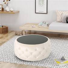 Add some stylish comfort to your space with this classy storage ottoman upholstered in elegant brown bonded leather with tufted accents. Best Selling Home Decor Chana Glam Velvet And Tempered Glass Coffee Table Square Ottoman Beige 304791 Rona