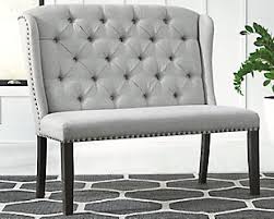 Fabric upholstered dining bench with rubber wood feet, gray and walnut brownby benzara, woodland imprts, the urban port. Dining Benches Ashley Furniture Homestore