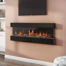 Modern, contemporary electric fireplace designs. Amberglo Mirrored Electric Wall Mounted Fire In Black 60 Inch Furniture123
