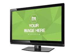 Mockup Template With A Black Tv Or Computer Monitor An Angled View Of A Black Monitor Isolated On A White Background Upload Y View Tv Mockup Generator Mockup
