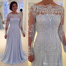 Elegant Long Sleeve Mother Of Bride Dresses Lace Applique Cheap Light Blue Formal Mother Of The Bride Dresses Long Mother Of Groom Dresses Wedding Guest Gowns