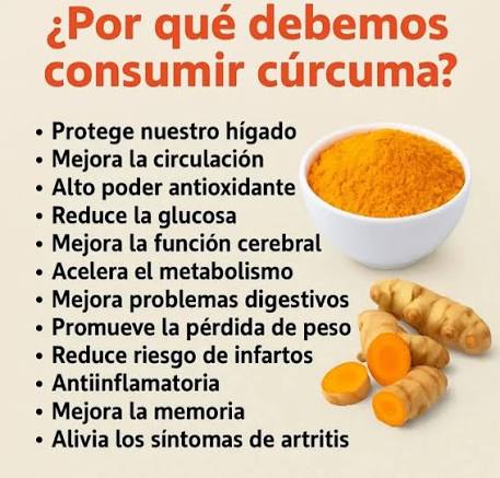 La cúrcuma es como un superhéroe natural: su compuesto activo, la curcumina,  tiene propiedades antiinflamatorias y antioxidantes potentes que ayudan a  calmar dolores articulares, mejorar la digestión y hasta proteger las  células